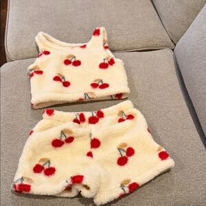 Cherry Print Fuzzy Tank and Shorts Set